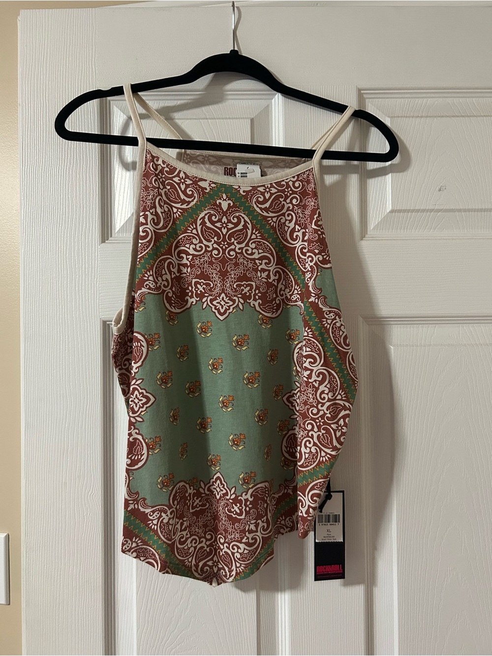 Rock & Roll Cowgirl Green and Brown Paisley Halter Cami